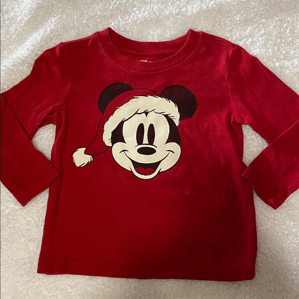 Disney jumping bean size 18mo  Mickey Mouse red santa long sleeve t shirt boys